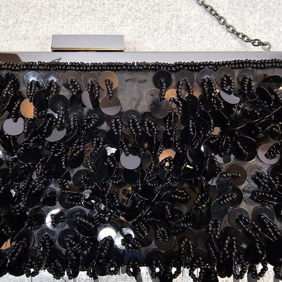 New York & Co Converible Clutch Handbag Purse Chain Strap Sequins Black‎ 9.5x4 - Picture 2 of 15